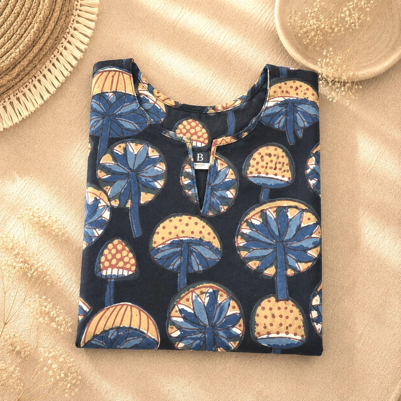 Indigo Mashrum Block Printed Short Kurti