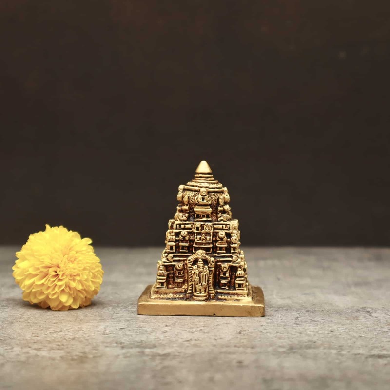 Brass Tirupathi Balaji Swarna Gopuram - 3.2 inch Height | Brass Idol of Tirupathi Balaji with Swarna Gopuram for Sacred Decor