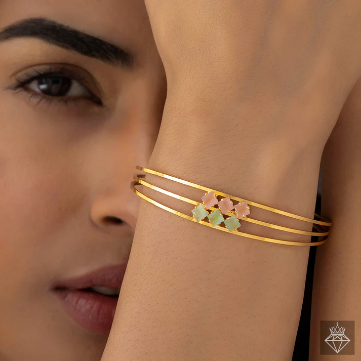 Anti-Tarnish Triple Line Crystal Bangle Bracelet