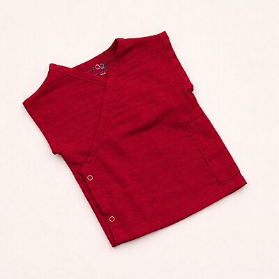 Ruby Red Muslin Side Button Jhabla (3-6m)