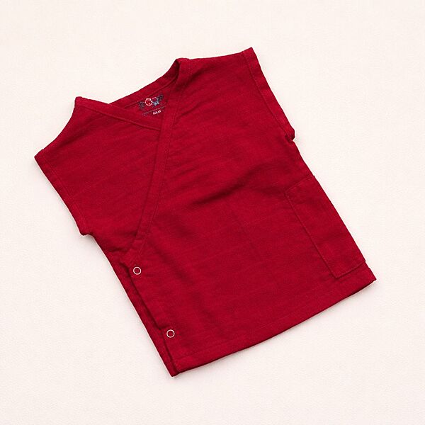 Ruby Red Muslin Side Button Jhabla (3-6m)