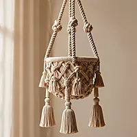 Chunky Weave Macrame Basket Planter — Premium Cotton Rope