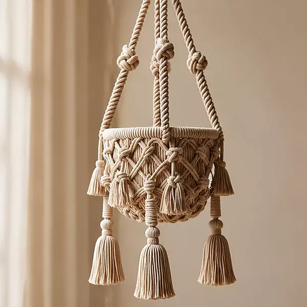 Chunky Weave Macrame Basket Planter — Premium Cotton Rope