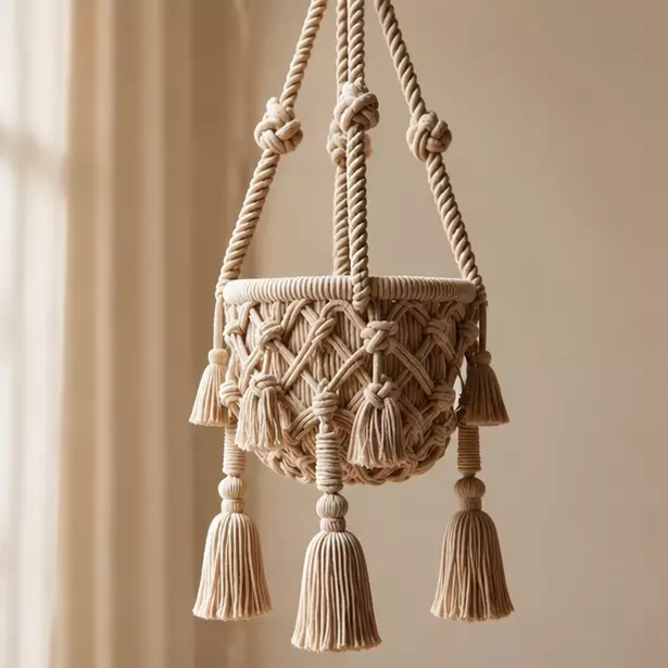 Chunky Weave Macrame Basket Planter — Premium Cotton Rope