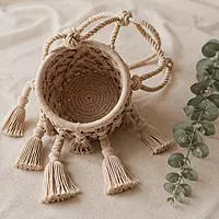 Chunky Weave Macrame Basket Planter — Premium Cotton Rope