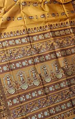 Figure motif Baluchari Color Golden mustard