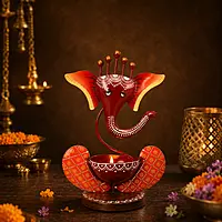 Metal Hand Painted Ganesha T - light holder