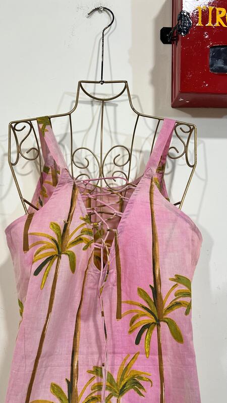 Ira's strappy back lace up kurta - Pink & Palms