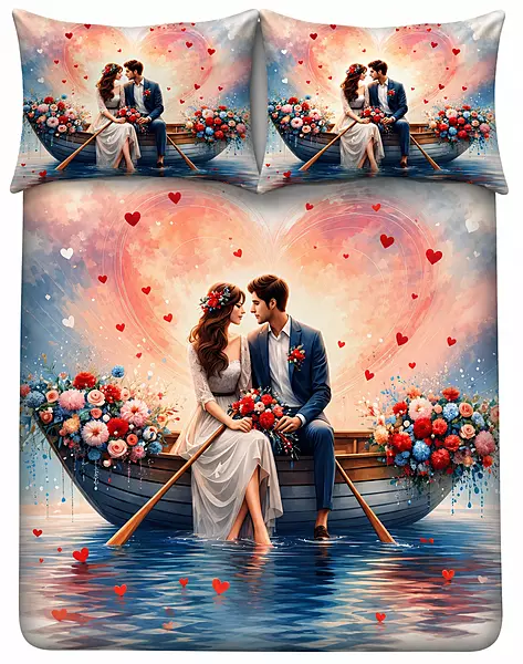 Couple 7D Digital Print Bedsheet Soft, Stylish & Premium Quality Bed Sheet King-225 x 250 CM)