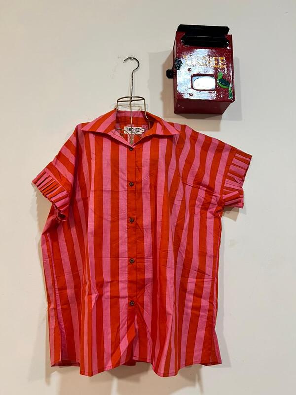 Malavika's Flowy Frill Shirt - Blue with Garden