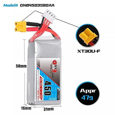 GNB 450mAh 3S1P 11.1V 80C Square LiPo Battery