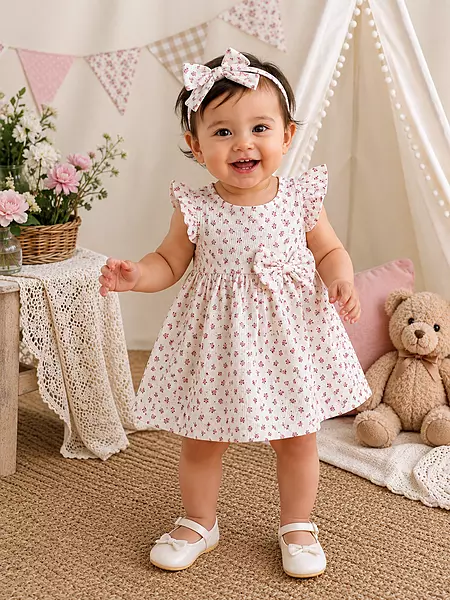 Elegant Cotton White Floral Print Frocks
