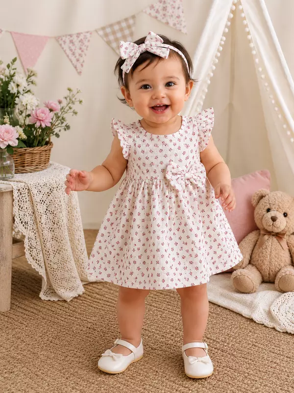 Elegant Cotton White Floral Print Frocks