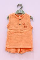 Muslin Crinkle Sleeveless Co-Ord Set - Coral Hush