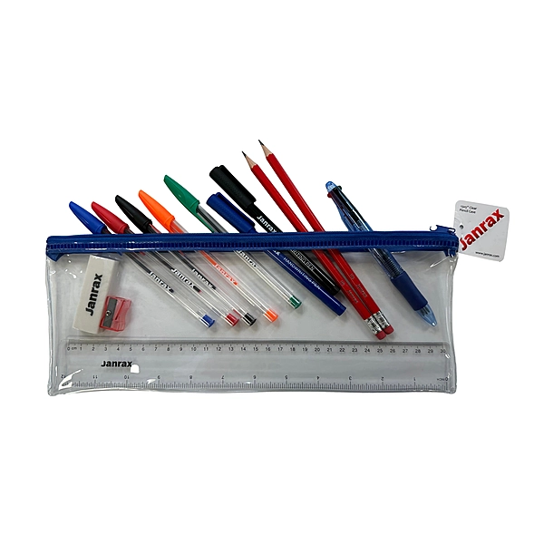 Stationery Filled Blue Zip 13x5"" Pencil Case