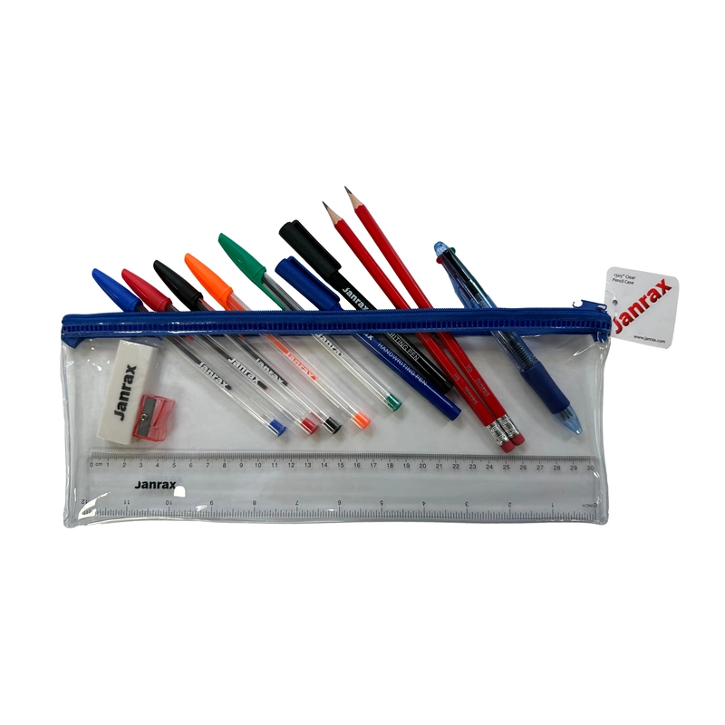 Stationery Filled Blue Zip 13x5"" Pencil Case