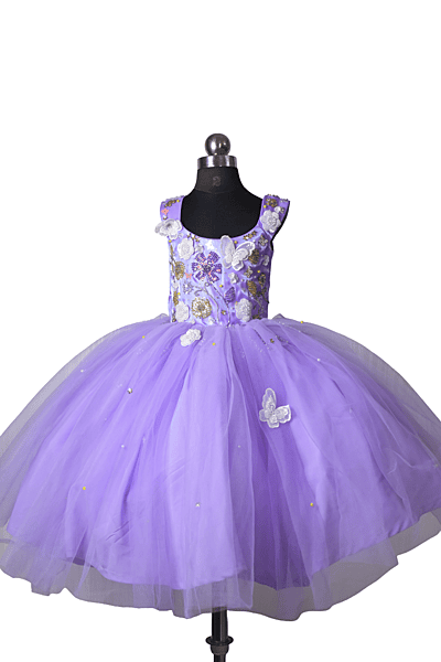 Lavender Butterfly Embellished Tulle Gown