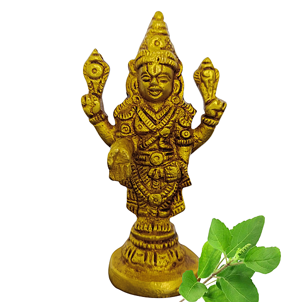 Pure Solid Brass Tirupathi Balaji Idol Small Size for Daily Pooja | Hand Crafted by Tamil Nadu Artisans, 111 Gram