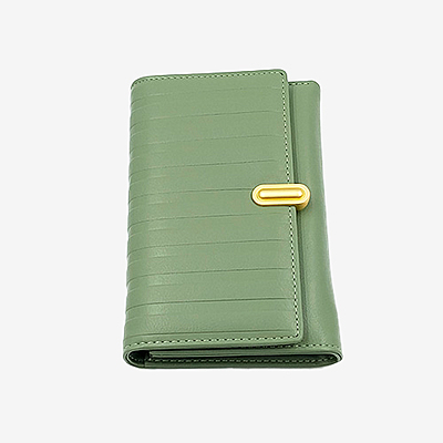 Sage Green Trifold Leather Wallet with Gold Hardware Accent