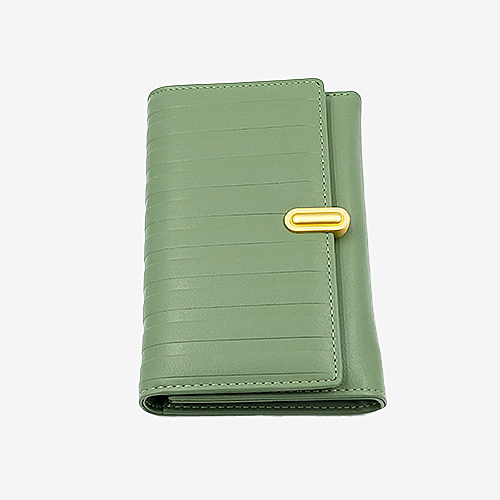 Sage Green Trifold Leather Wallet with Gold Hardware Accent