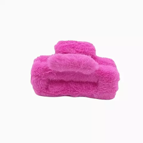 Plush Faux Fur Hair Claw Clip - Vibrant Pink Hair Clamp