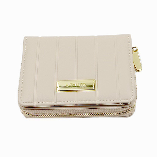 Elegant Compact Bi-Fold Cream Wallet with Zipper Coin Pocket