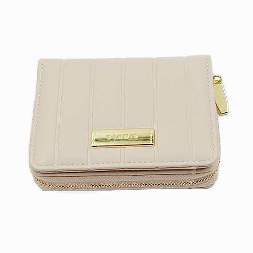 Elegant Compact Bi-Fold Cream Wallet with Zipper Coin Pocket