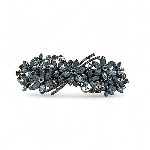 Blue Floral Crystal French Barrette - Vintage Hair Clip