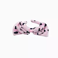 Pink Leopard Plush Bow Headband - Soft Spa Hair Band