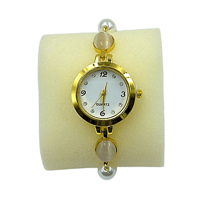Elegant Women's Pearl & Cat-Eye Stone Bracelet Watch