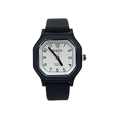 Bollin Unisex Octagonal Quartz Watch with Black Resin Strap