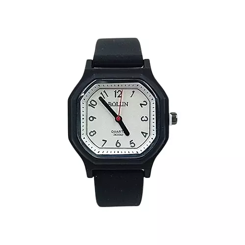 Bollin Unisex Octagonal Quartz Watch with Black Resin Strap
