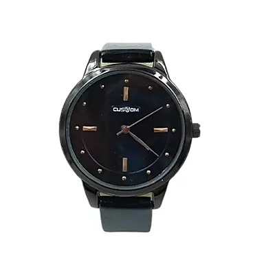 Unisex Minimalist Black Analog Faux Leather Strap Watch