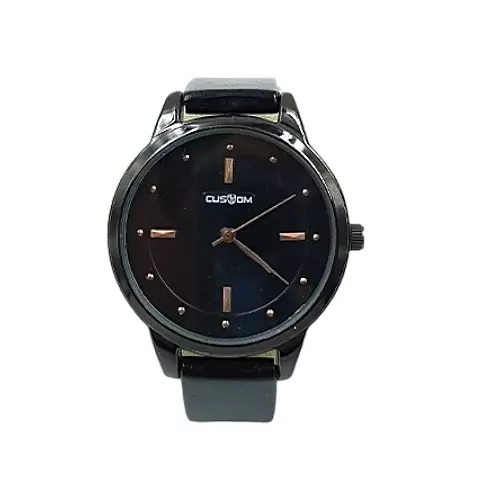 Unisex Minimalist Black Analog Faux Leather Strap Watch
