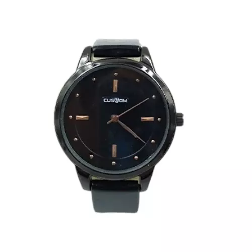 Unisex Minimalist Black Analog Faux Leather Strap Watch