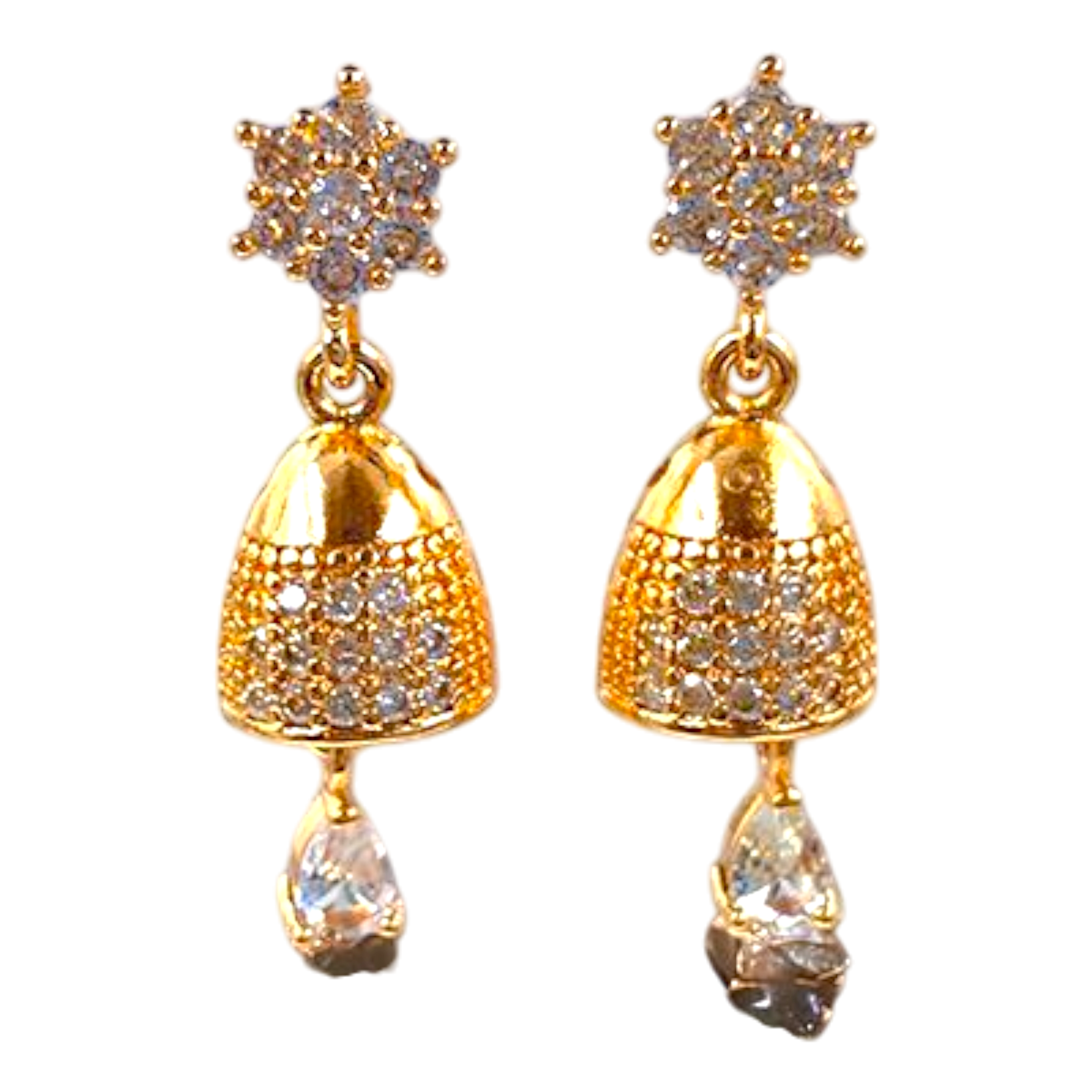 Sparkling Gold-Plated Jhumka Earrings with Cubic Zirconia Stones