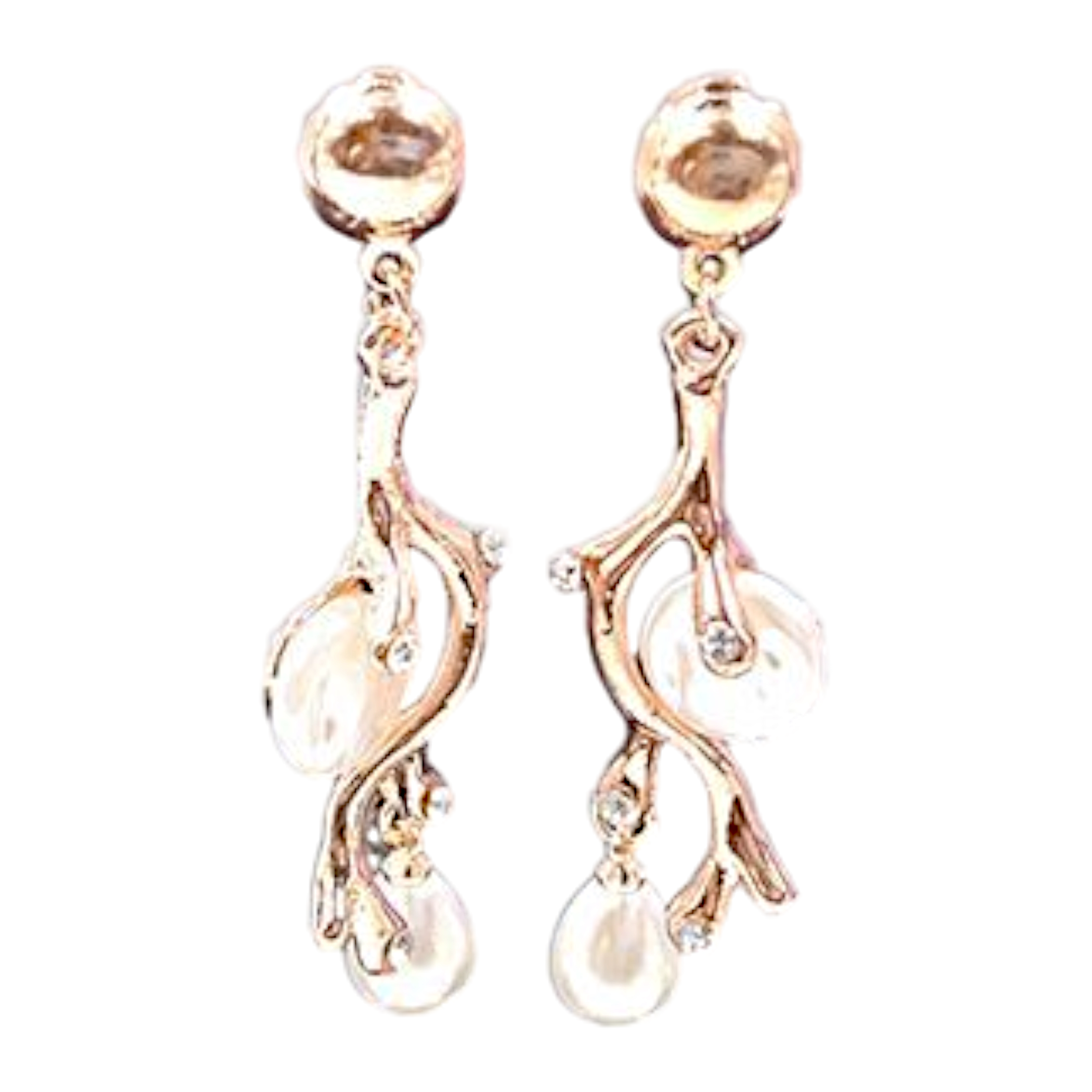 Unique Organic Designed Elegant Branch & Pearl Drop Earrings