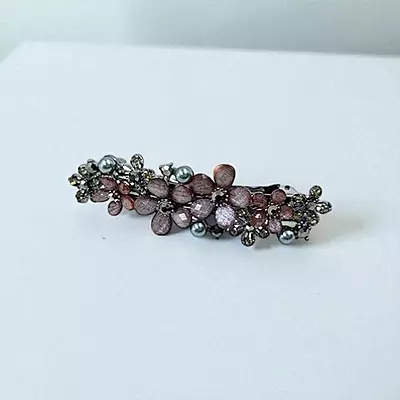 Elegant Floral Barrette Hair Clip with Crystals & Pearls