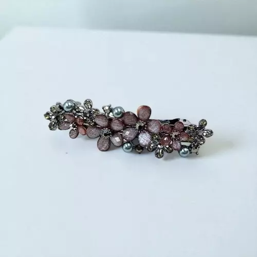 Elegant Floral Barrette Hair Clip with Crystals & Pearls