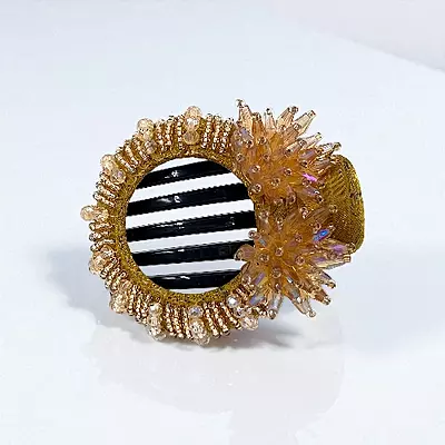 Chic Stripe Hair Claw Clip with Beaded Embellishments
