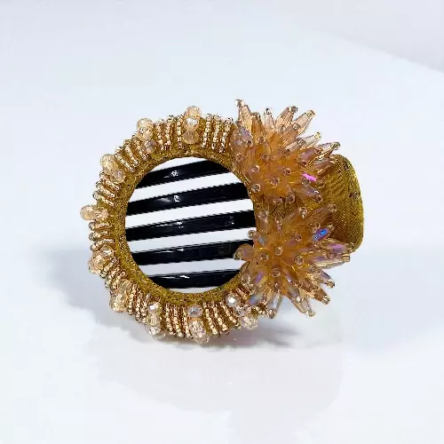 Chic Stripe Hair Claw Clip with Beaded Embellishments