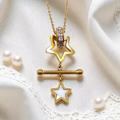 Elegant Rose Gold-Plated Star & T-Bar Necklace