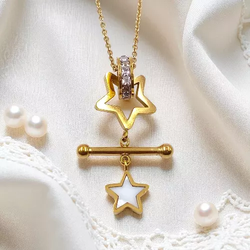 Elegant Rose Gold-Plated Star & T-Bar Necklace