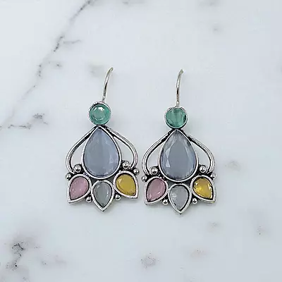 Multi-Gemstone Teardrop Earrings - Sterling Silver Dangle Earrings