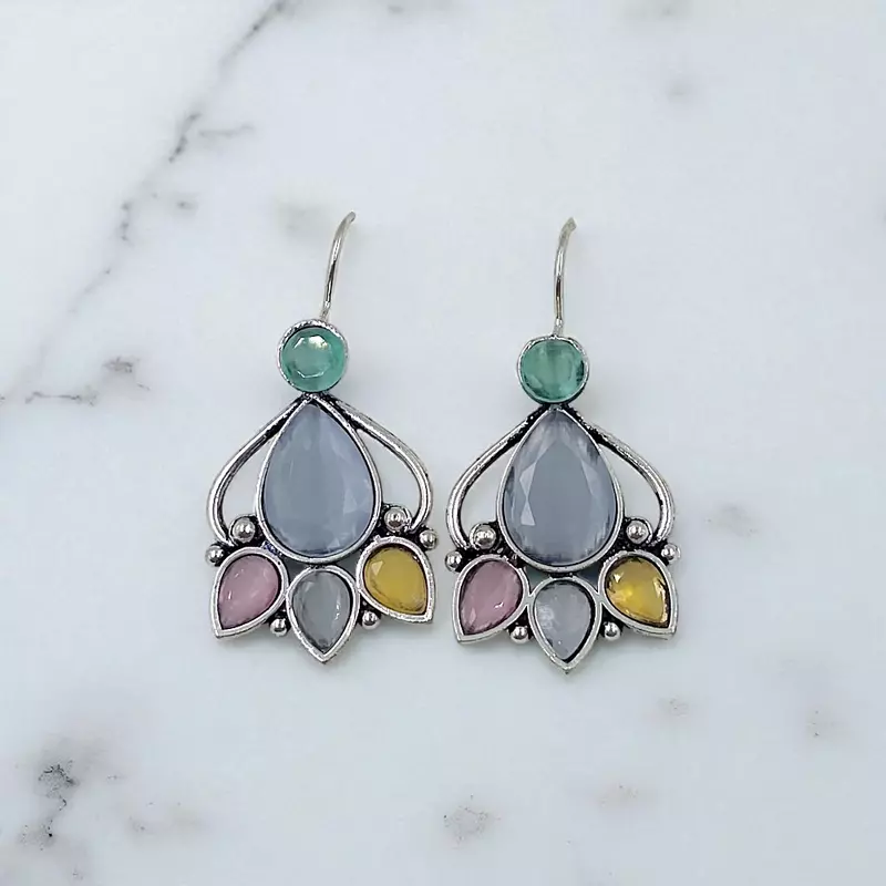 Multi-Gemstone Teardrop Earrings - Sterling Silver Dangle Earrings