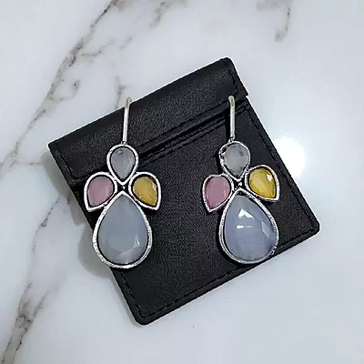 Multi-Stone German Silver Dangle Drop Earrings