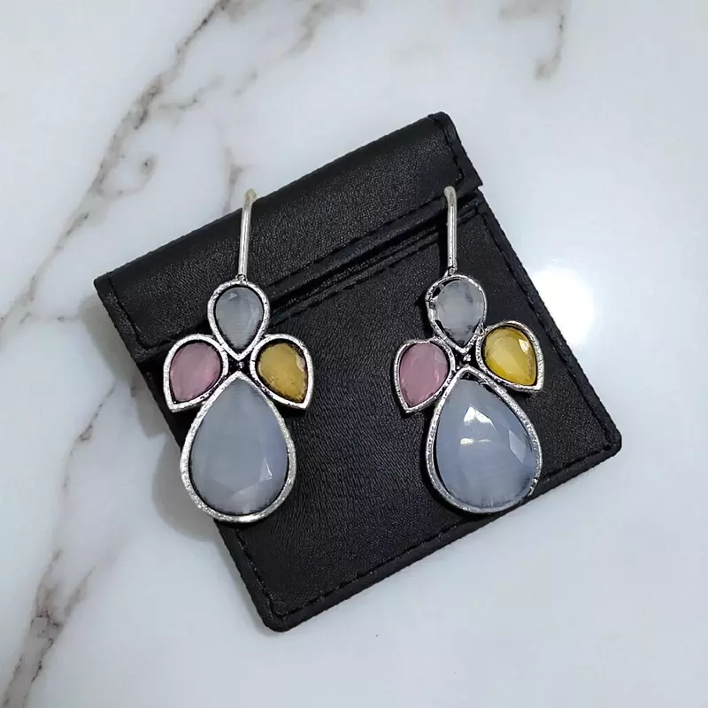 Multi-Stone German Silver Dangle Drop Earrings