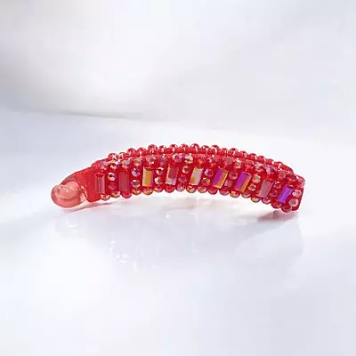 Elegant Red Beaded Flexible Banana Hair Clip - Stylish Ponytail Holder