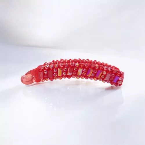 Elegant Red Beaded Flexible Banana Hair Clip - Stylish Ponytail Holder