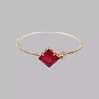 Red Square Stone & Diamond Studded Gold-Toned Bangle Bracelet | Adjustable Fashion Jewelry